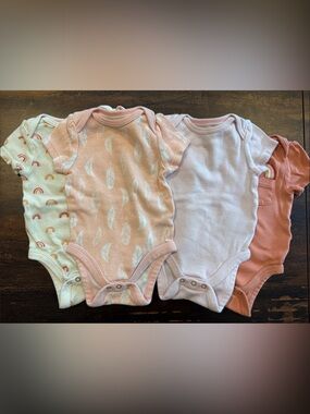 Pack of 4 Baby Girl 0-3month Short Sleeve Onesies - neutral pinks